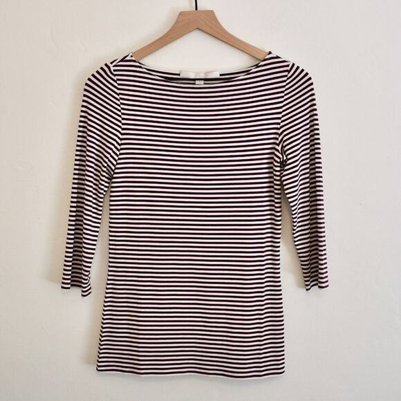 NEW Nordstrom Collection Jersey Stretch Maroon Striped Boatneck Top XS - Picture 1 of 8
